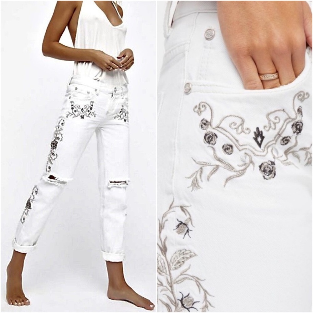 Free People One By One Teaspoon Lola Embroidered Awesome Baggies Jeans